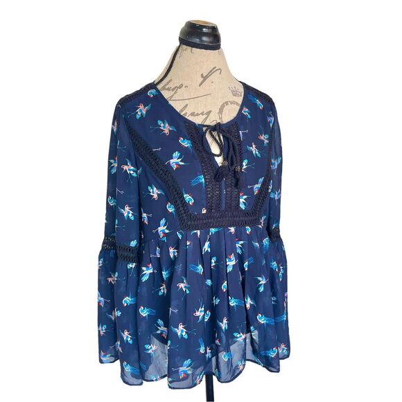 Daniel Rainn Blouse Size Large Long Sleeve Bell Peasant Bohomenia Bohowestern - Picture 2 of 12